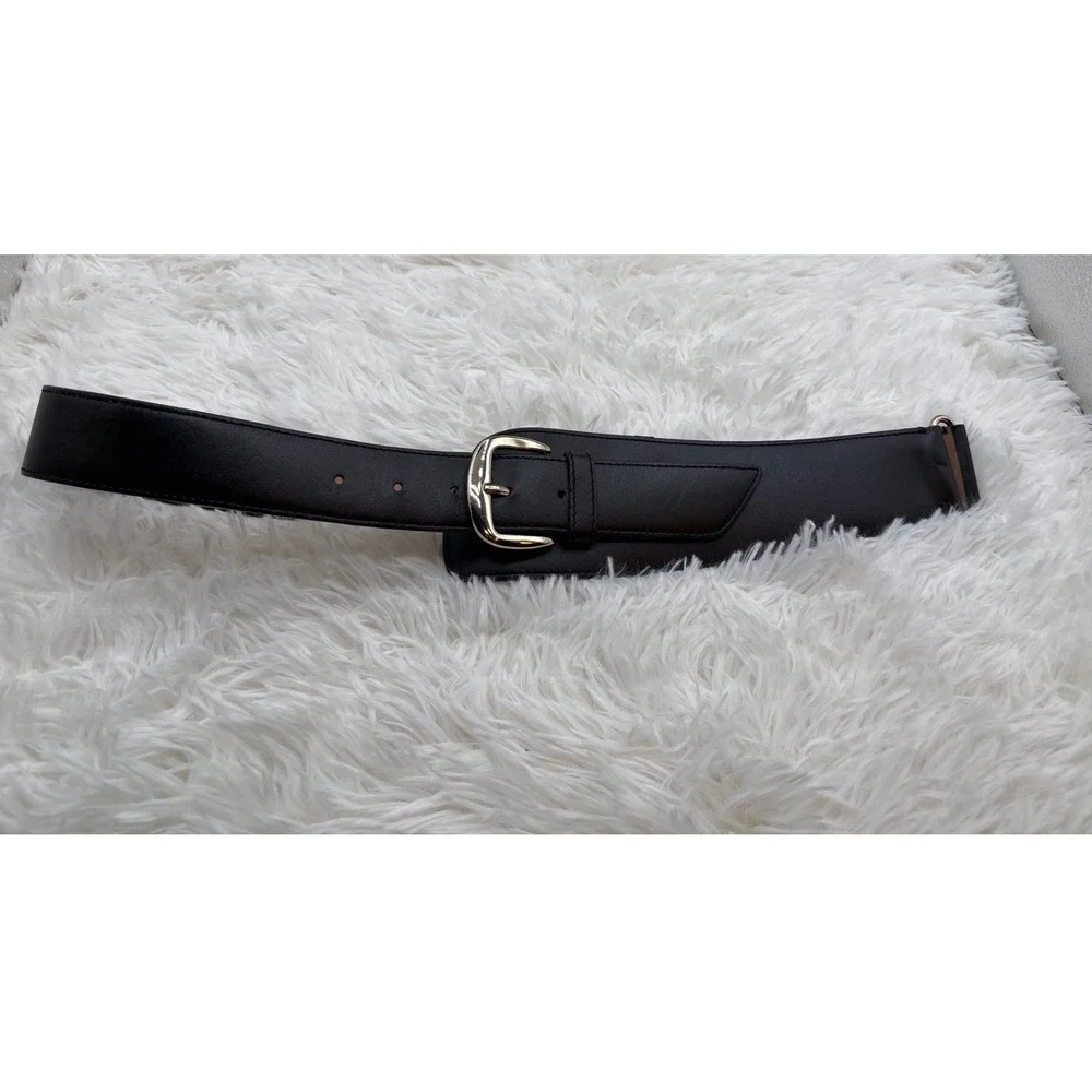 Ann Taylor Black‎ Leather Wide Waist Belt Gold Buckle Size Small